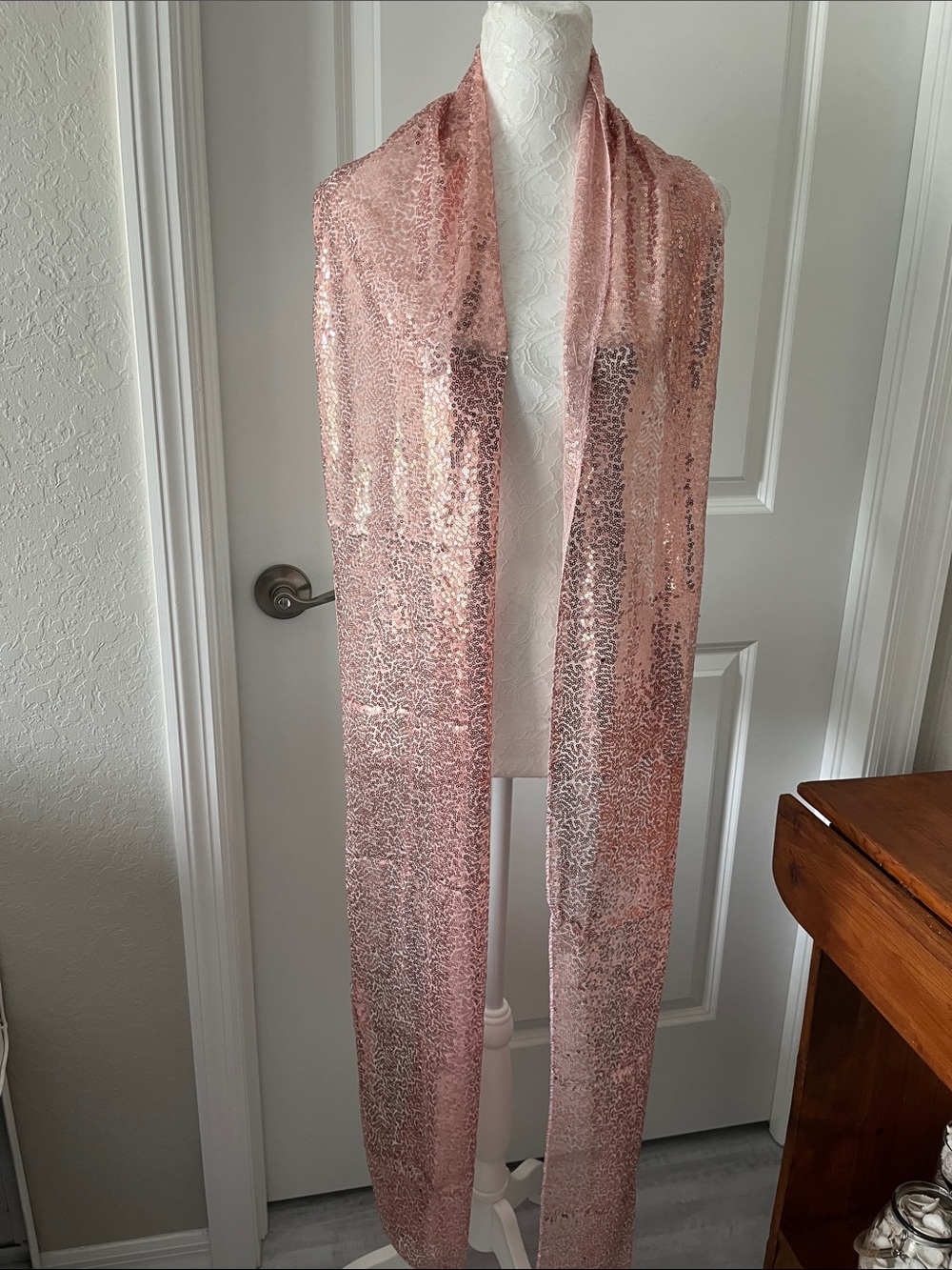 Rose Gold Sequin XLong Scarf NIB Versatile